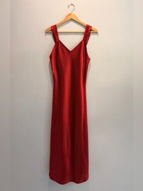 Satin Sweetheart V-Neck Red Slip Dress